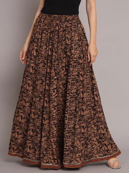 Women Abstract Printed Flared Maxi Skirt