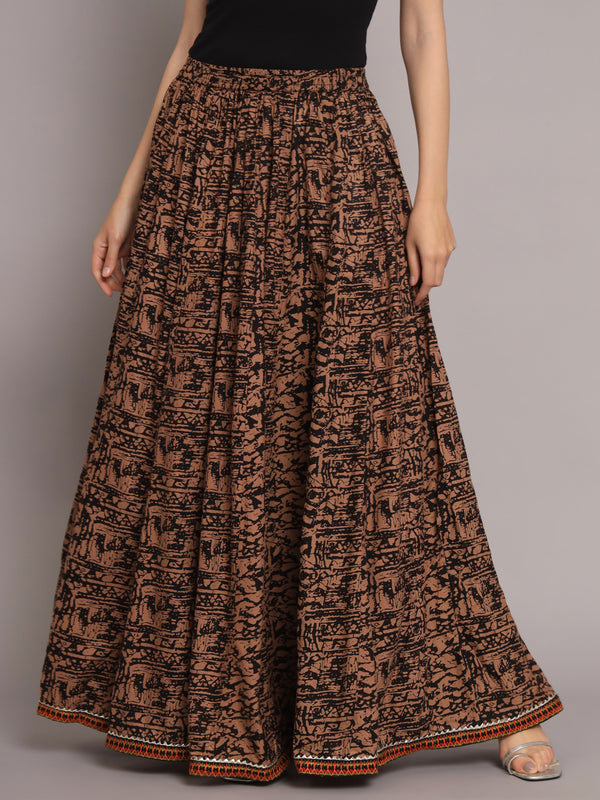 Women Abstract Printed Flared Maxi Skirt
