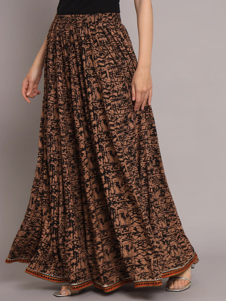 Women Abstract Printed Flared Maxi Skirt