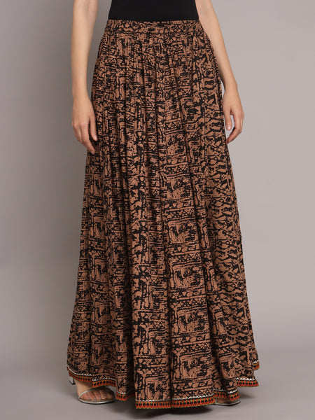 Women Abstract Printed Flared Maxi Skirt