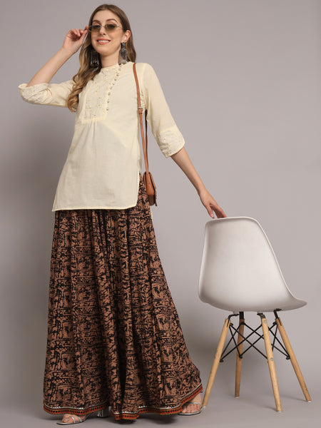 Women Abstract Printed Flared Maxi Skirt