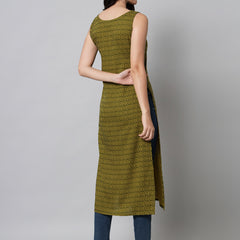Green Geometric Printed Kurta Back