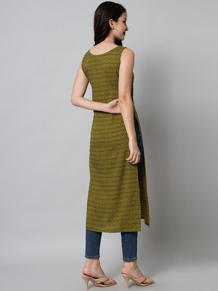 Green Geometric Printed Kurta Back