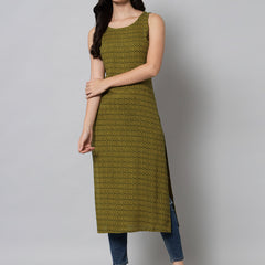 Green Geometric Printed Kurta Front