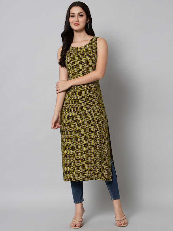Green Geometric Printed Kurta Front