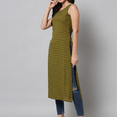 Green Geometric Printed Kurta Side View