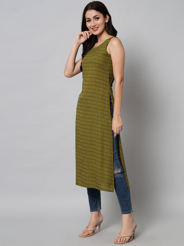 Green Geometric Printed Kurta Side View