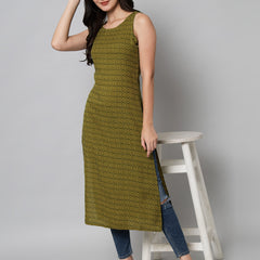 Green Geometric Printed Kurta Image