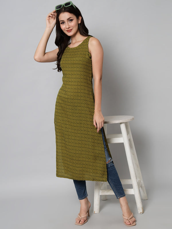 Green Geometric Printed Kurta Image