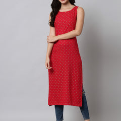 Printed Sleeveless Straight Kurta 