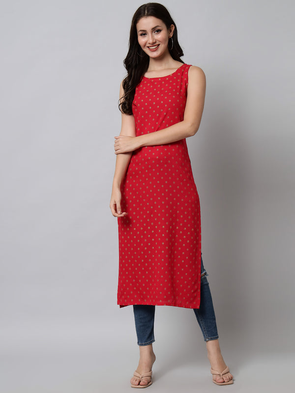 Printed Sleeveless Straight Kurta 