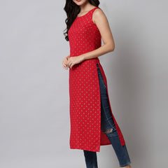 Printed Sleeveless Straight Kurta Side