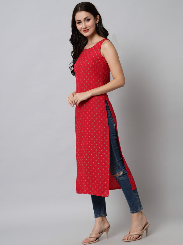 Printed Sleeveless Straight Kurta Side