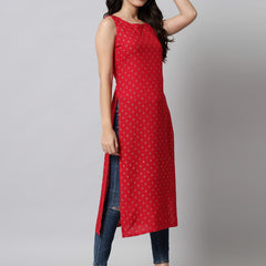 Printed Sleeveless Straight Kurta Side Image