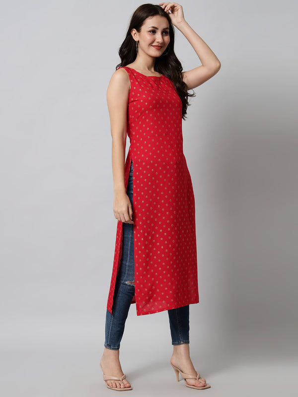 Printed Sleeveless Straight Kurta Side Image