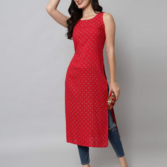 Printed Sleeveless Straight Kurta Front