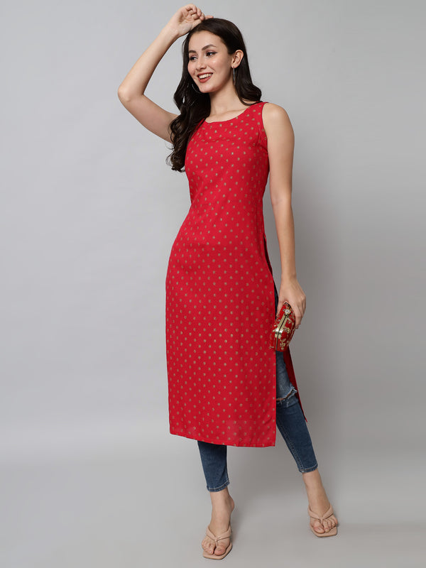 Printed Sleeveless Straight Kurta Front
