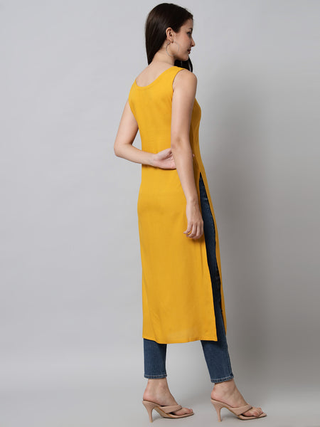 Women Yellow Kurta Back