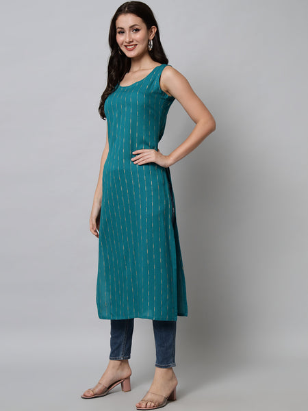 Turquoise Blue Printed Kurta Side