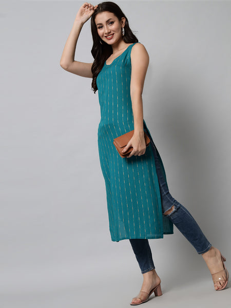 Turquoise Blue Printed Kurta Picture