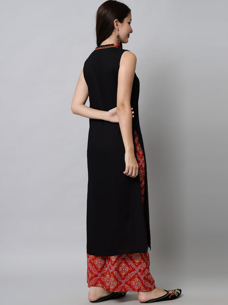 Black Embroidered Thread Work Kurta Back