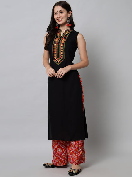 Black Embroidered Thread Work Kurta Image