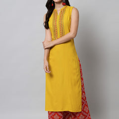 Yellow Ethnic Motifs Yoke Design Kurta
