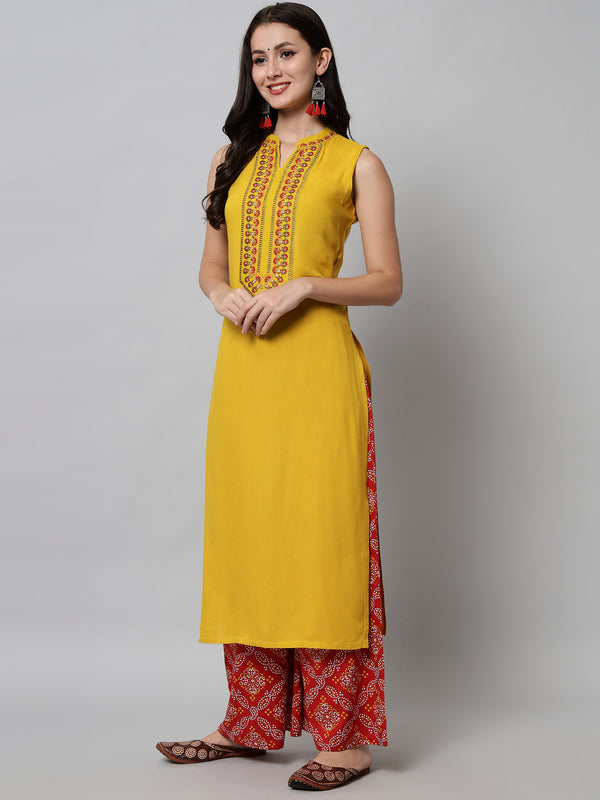 Yellow Ethnic Motifs Yoke Design Kurta Front