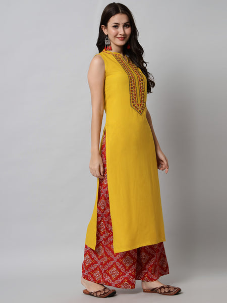Yellow Ethnic Motifs Yoke Design Kurta Side