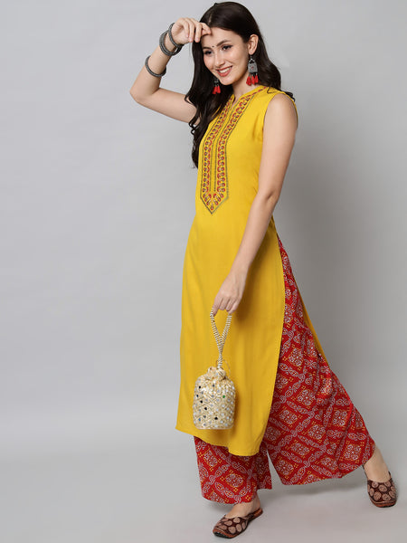 Yellow Ethnic Motifs Yoke Design Kurta Image
