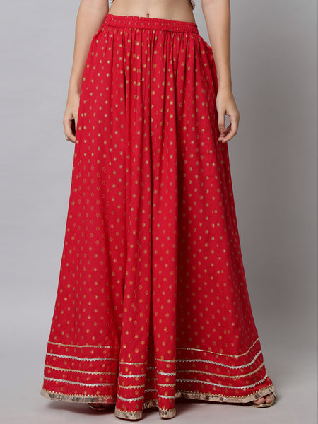 Pink Printed Maxi Flared Skirt Image