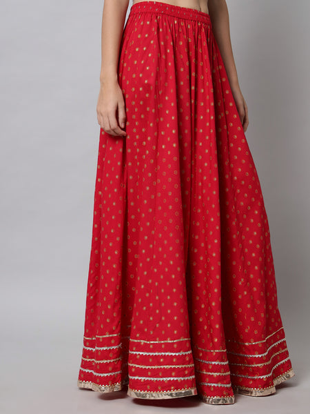 Pink Printed Maxi-Length Flared Skirt Side
