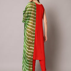 Red Embroidered Kurta Set Back