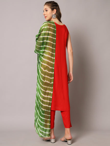 Red Embroidered Kurta Set Back