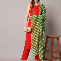 Red Embroidered Kurta Set