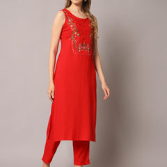 Red Embroidered Kurta Set Image
