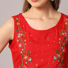 Red Embroidered Kurta Set Close View