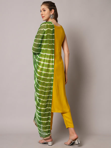 Yellow Embroidered Kurta Set Back