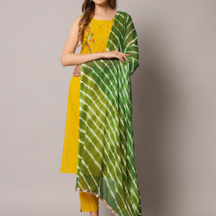 Yellow Embroidered Kurta Set Front