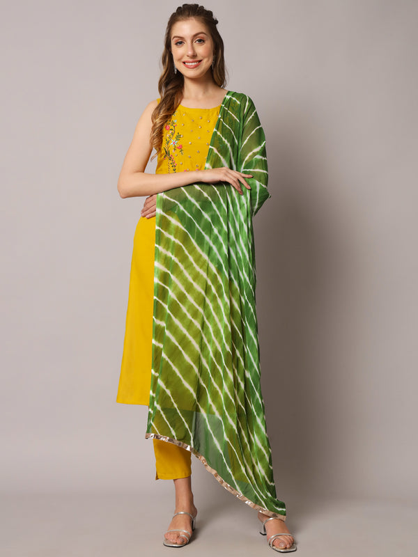 Yellow Embroidered Kurta Set Front