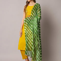 Yellow Embroidered Kurta Set Standing