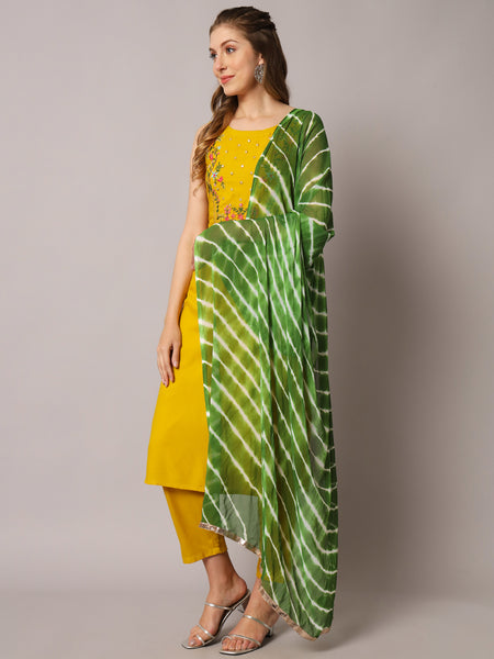 Yellow Embroidered Kurta Set Standing