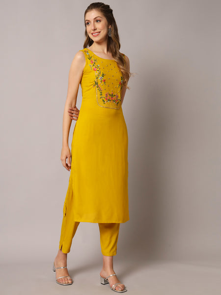 Yellow Embroidered Kurta