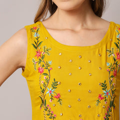 Yellow Embroidered Kurta Close View