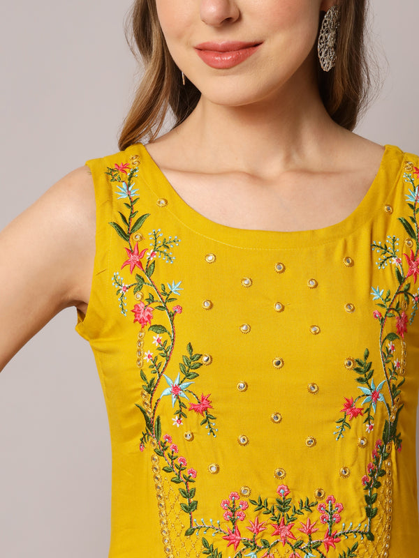 Yellow Embroidered Kurta Close View