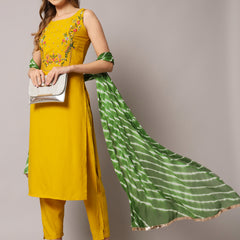 Yellow Embroidered Kurta Set  Image