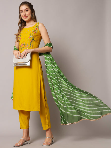 Yellow Embroidered Kurta Set  Image