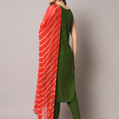 Green Embroidered Kurta Set Back