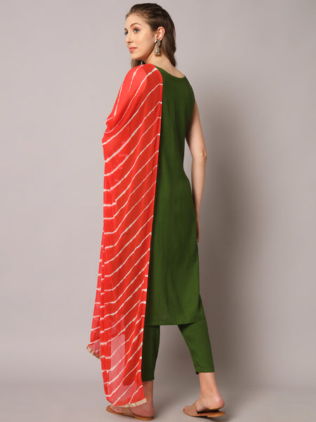 Green Embroidered Kurta Set Back