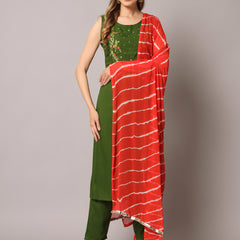 Green Embroidered Kurta Set 